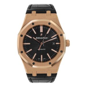 Audemars Piguet Royal Oak Rose Gold Black Leather Watch – 41mm