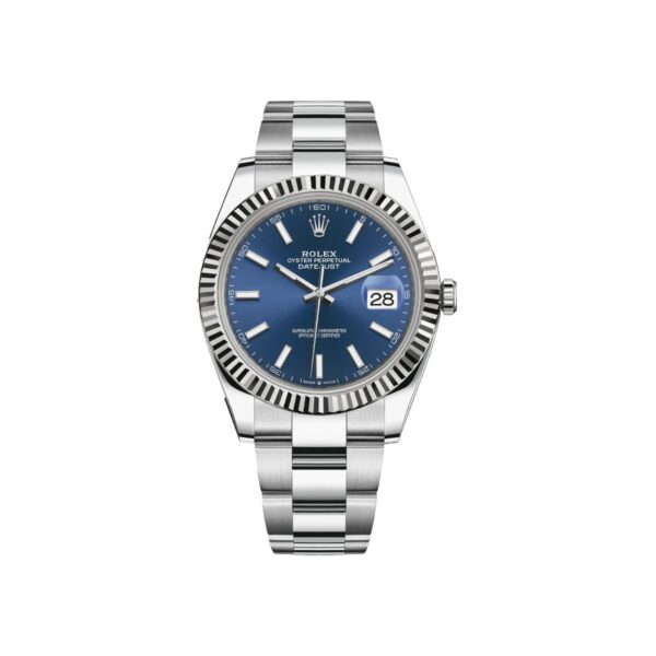 Rolex Datejust 41mm Fluted Blue Stick Dial Oyster