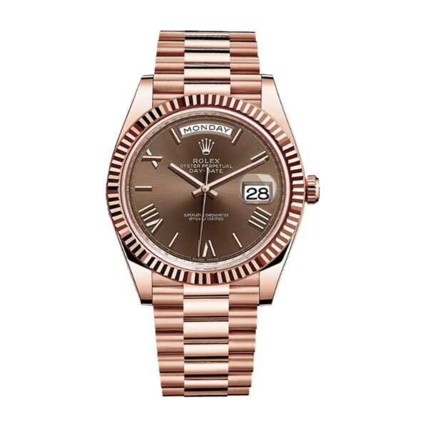 Rolex Day-Date 40 President Chocolate Roman Dial 18k Rose Gold